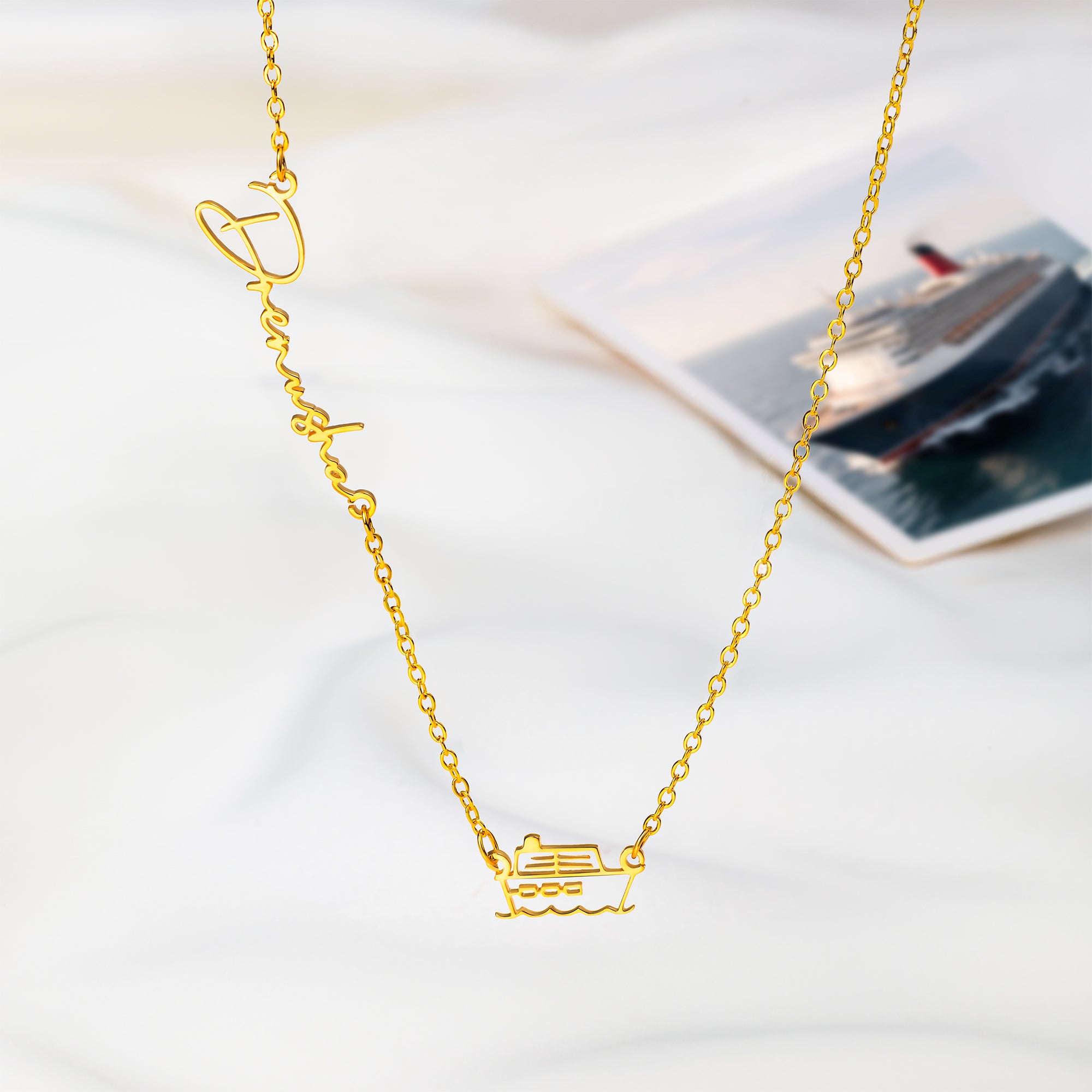 Collar personalizado de barco de crucero con nombre Dainty Jewelry Travel Birthday Anniversary Gift for Women Girls Sailors