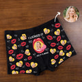 Personalizado I Licked It Red Lip Heart Photo Ropa interior masculina Boxer Brief con nombre Día de San Valentín Aniversario Regalo para Pareja Pareja