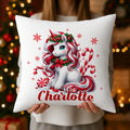 Unicornio Fantasía Personalizado Bastón de Caramelo Copo de Nieve Funda de Almohada con Nombre Decoración del Hogar Cumpleaños Navidad Regalo para Niños