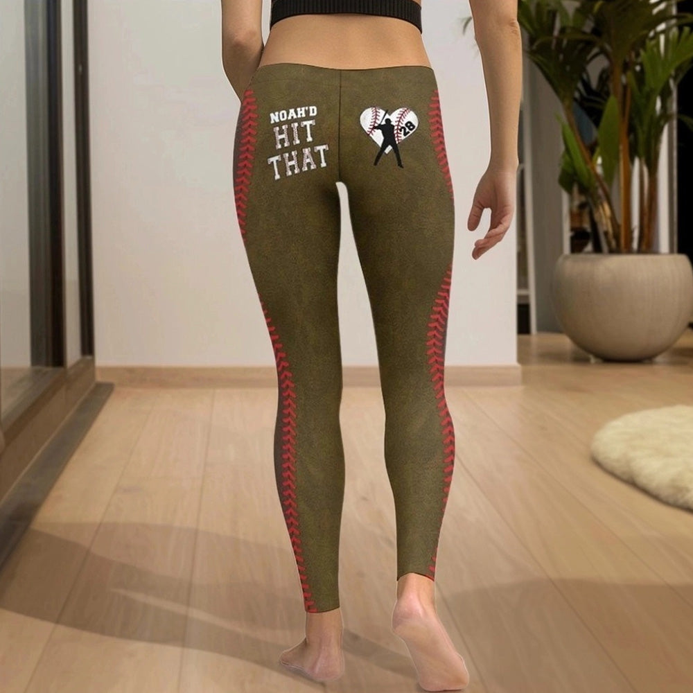 Personalizado Hit That Baseball Leggings Pantalones de yoga con nombre y número Aniversario de boda Regalo de San Valentín para el amante del béisbol Novia