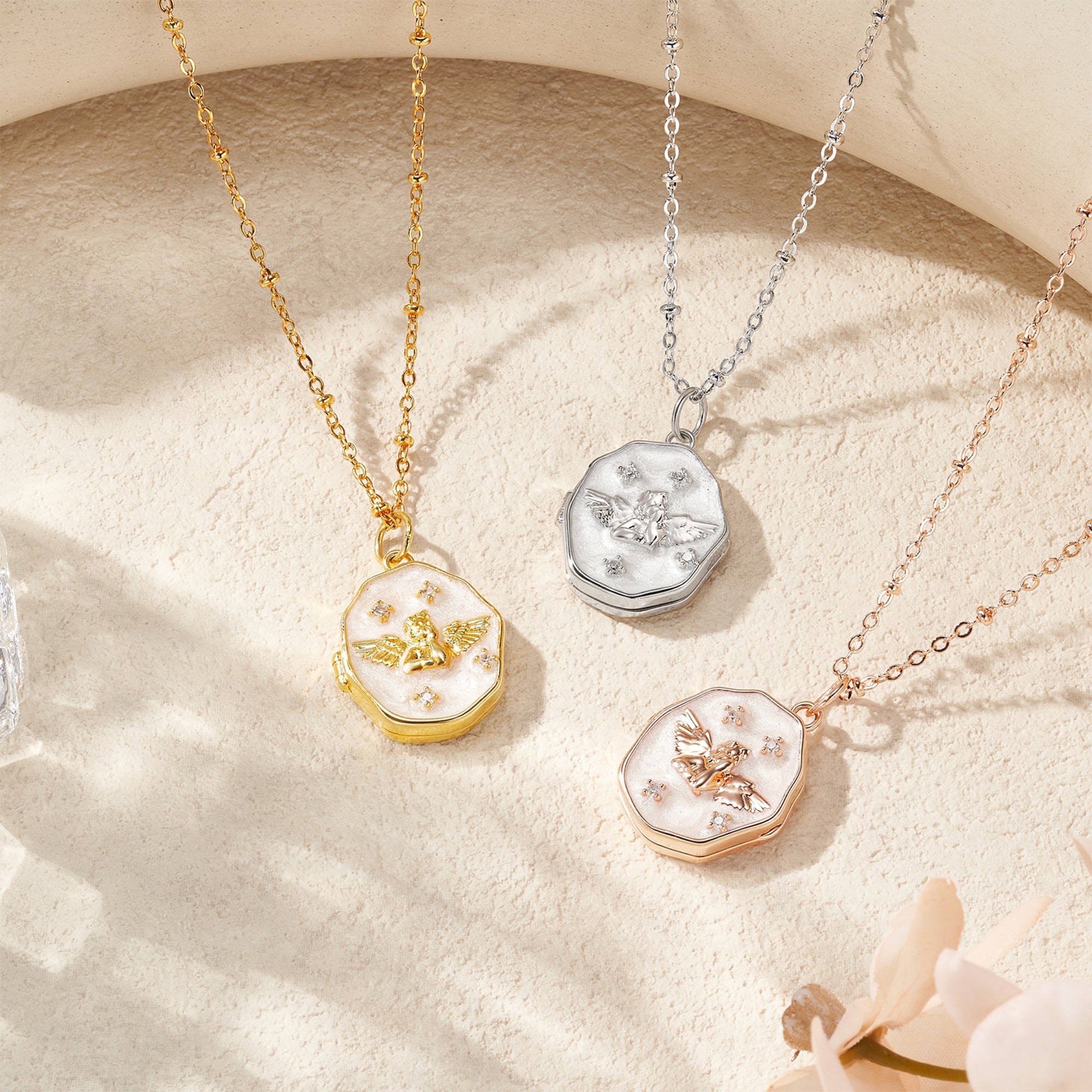 Personalizado Angel Zircon Photo Locket Necklace Dainty Jewelry Birthday Anniversary Christmas Gift for Mom Women