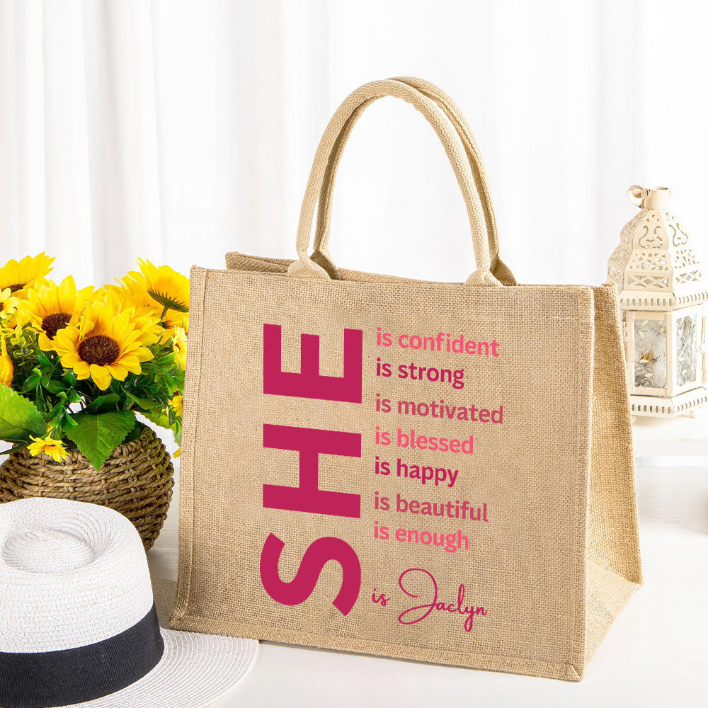 Personalizada Palabras Positivas Autoexpresión Gran Capacidad Bolsa Tote con Nombre Regalo para Mujer Niña