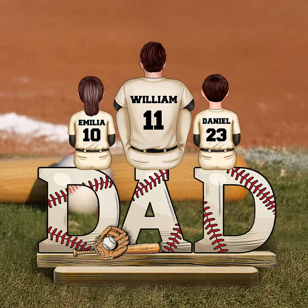 Personalizada de béisbol de dibujos animados papá de pie placa de madera con 1-5 nombres y números de decoración del hogar cumpleaños Día del Padre Regalo para papá abuelo