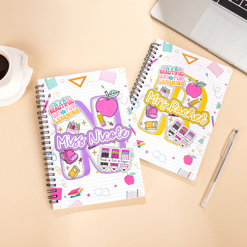 Cuaderno de espiral personalizado con iniciales de garabato y nombre Regalo de agradecimiento por la vuelta al cole para profesores