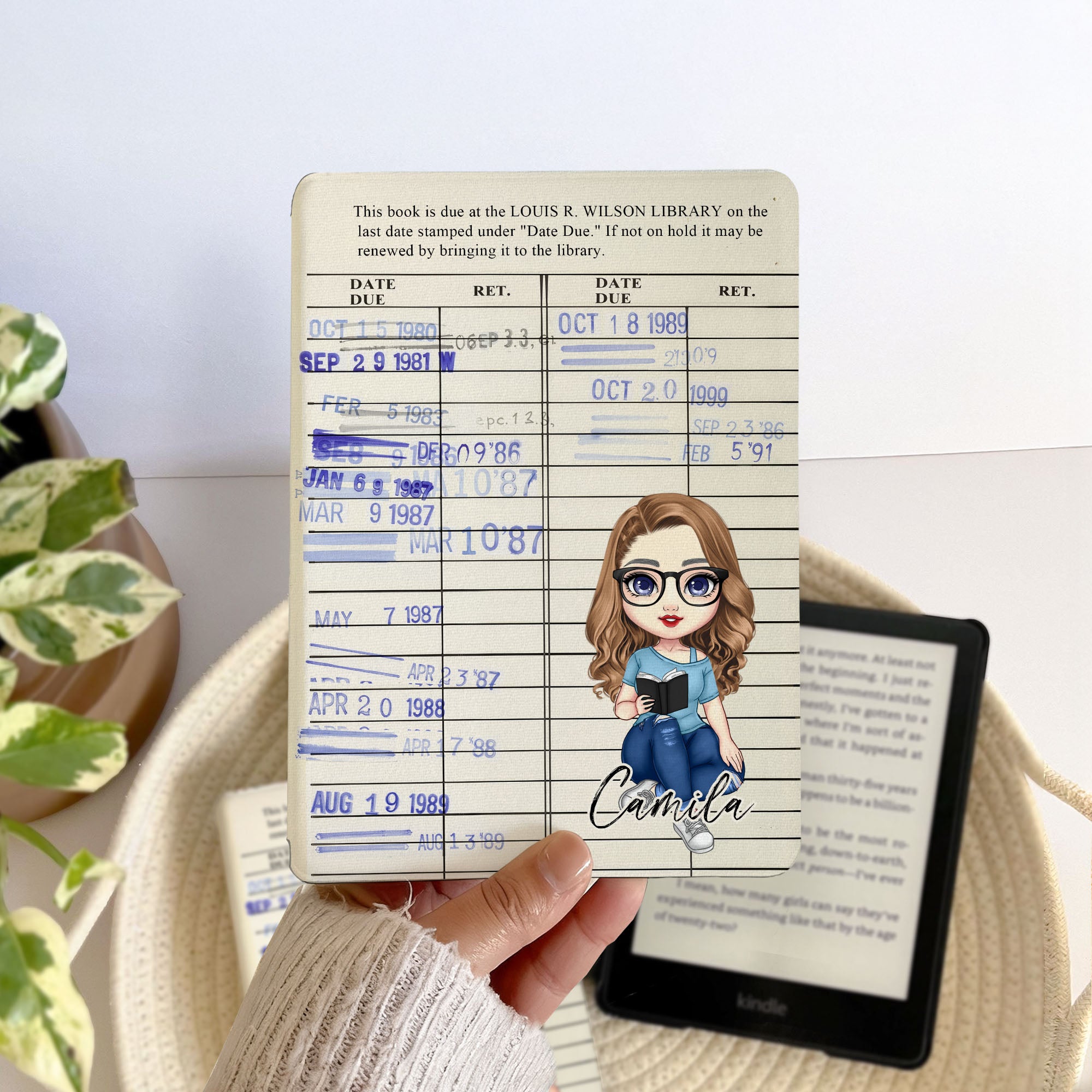 Funda Kindle portátil personalizada con nombre y correa de mano para cumpleaños de Navidad para los amantes de los libros.