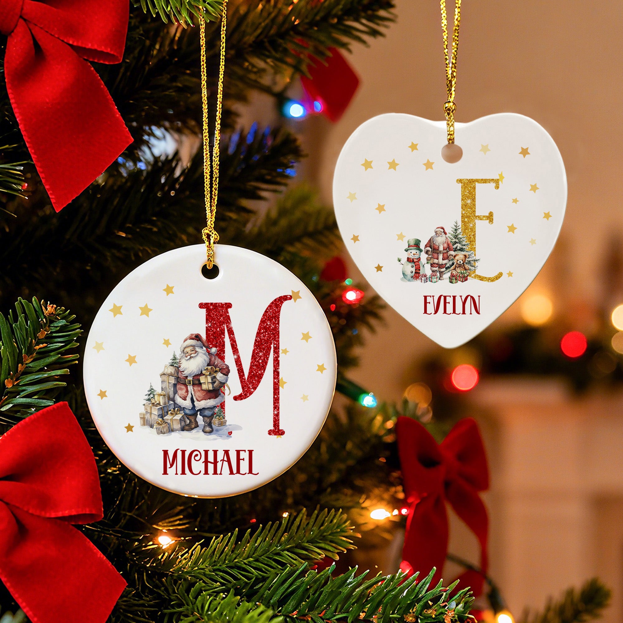 Adorno navideño de cerámica personalizado de Papá Noel con nombre e inicial Decoración para el hogar Fiesta navideña Regalos para la familia Amigos
