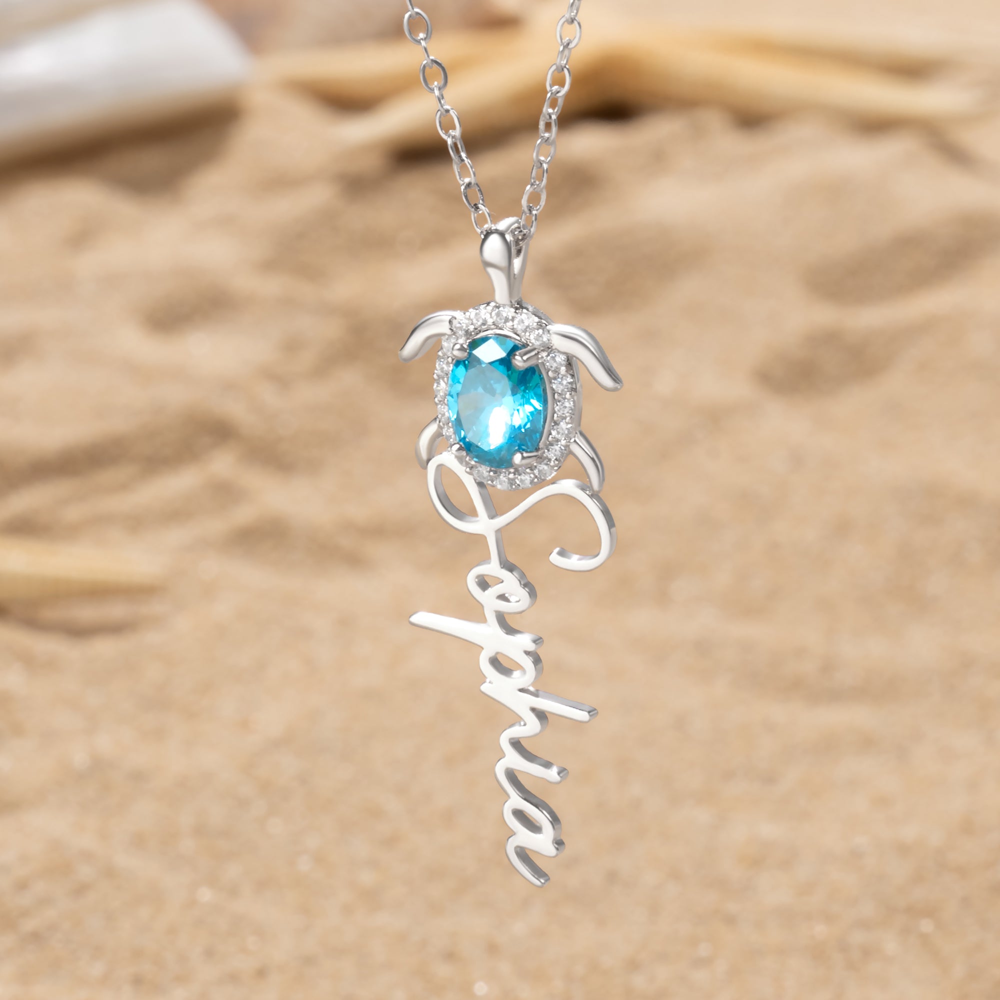 Personalizada Tortuga Birthstone Zircon Collar con Nombre Dainty Joyería Aniversario Cumpleaños Regalo para Mujeres Turtle Lovers