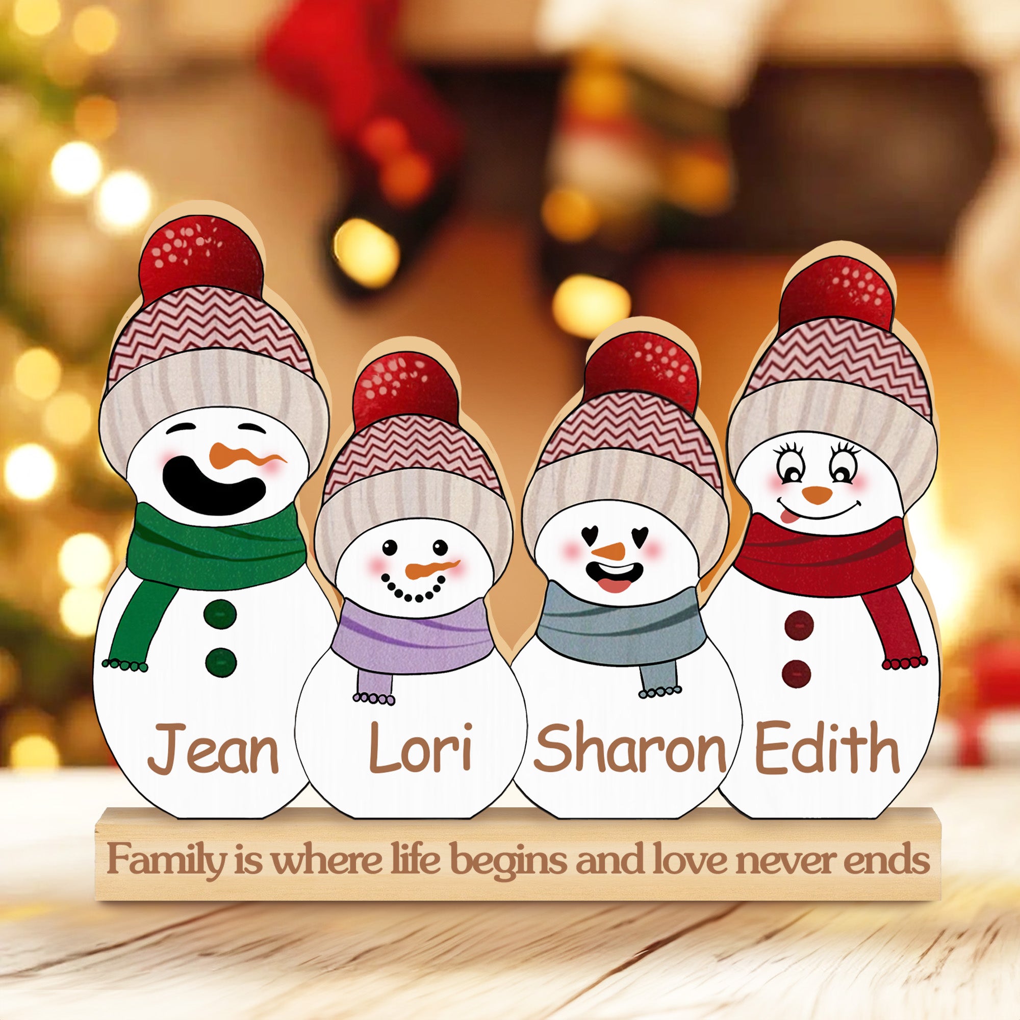Personalizado 2-8 muñecos de nieve lindo ornamento de madera de Navidad con el nombre de decoración de vacaciones de Navidad Favor de fiesta de regalo para la familia