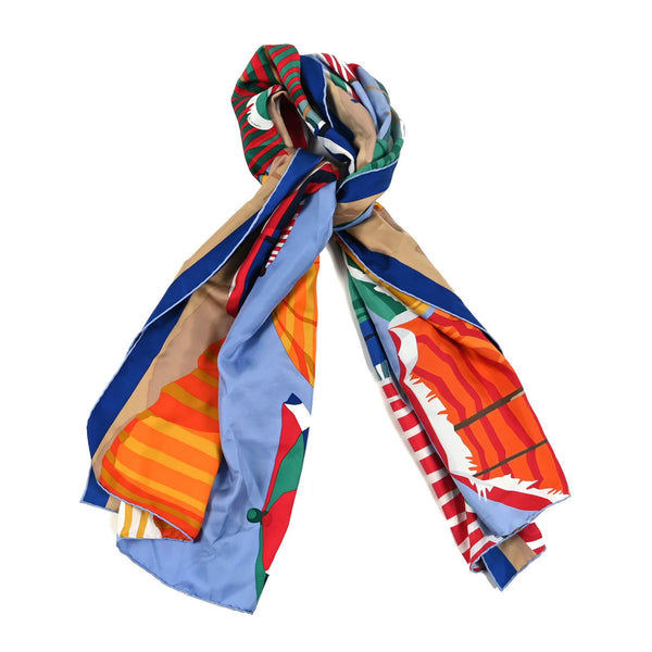 Hermes Silk Charmes Des Plages Normandes Rectangle Stole Bleu Azur Vert Rouge