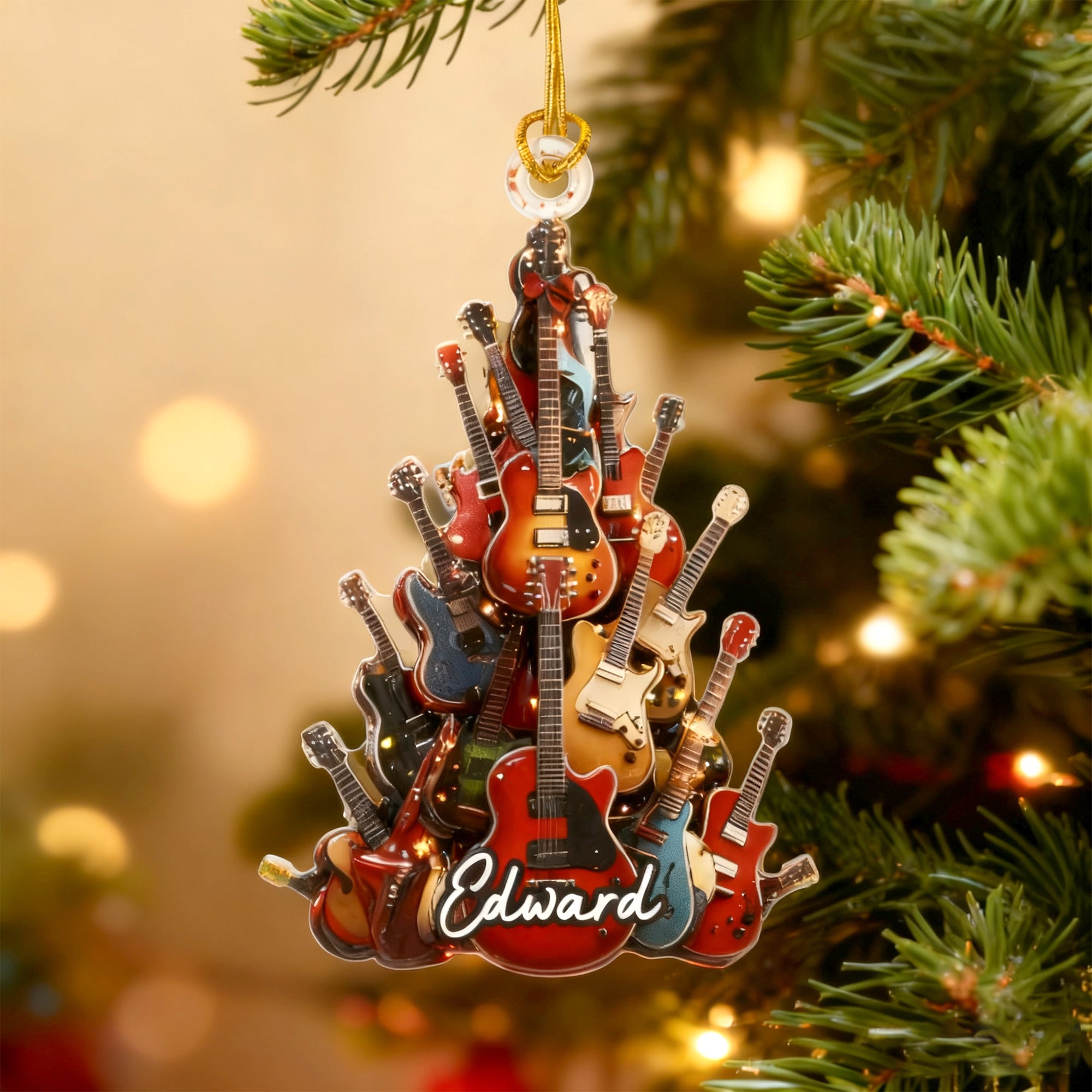 Adorno personalizado de guitarra para el árbol de Navidad con nombre Decoración del hogar Regalo de Navidad para los amantes de la guitarra