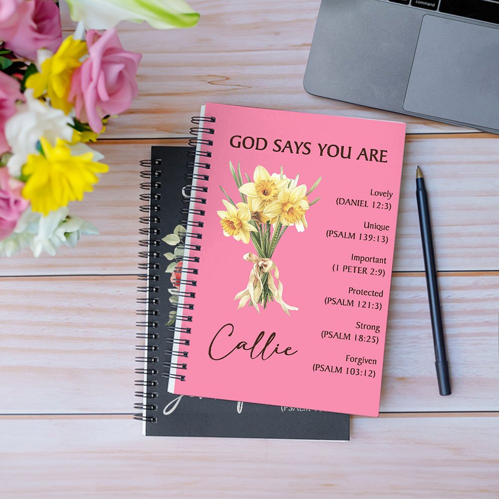 Personalizado Nacimiento Flor Ramo Versículo de la Biblia A5 120 Páginas Cuaderno de Espiral con Nombre Bautizo Religioso Día de la Madre Cumpleaños Regalo para las mujeres cristianas