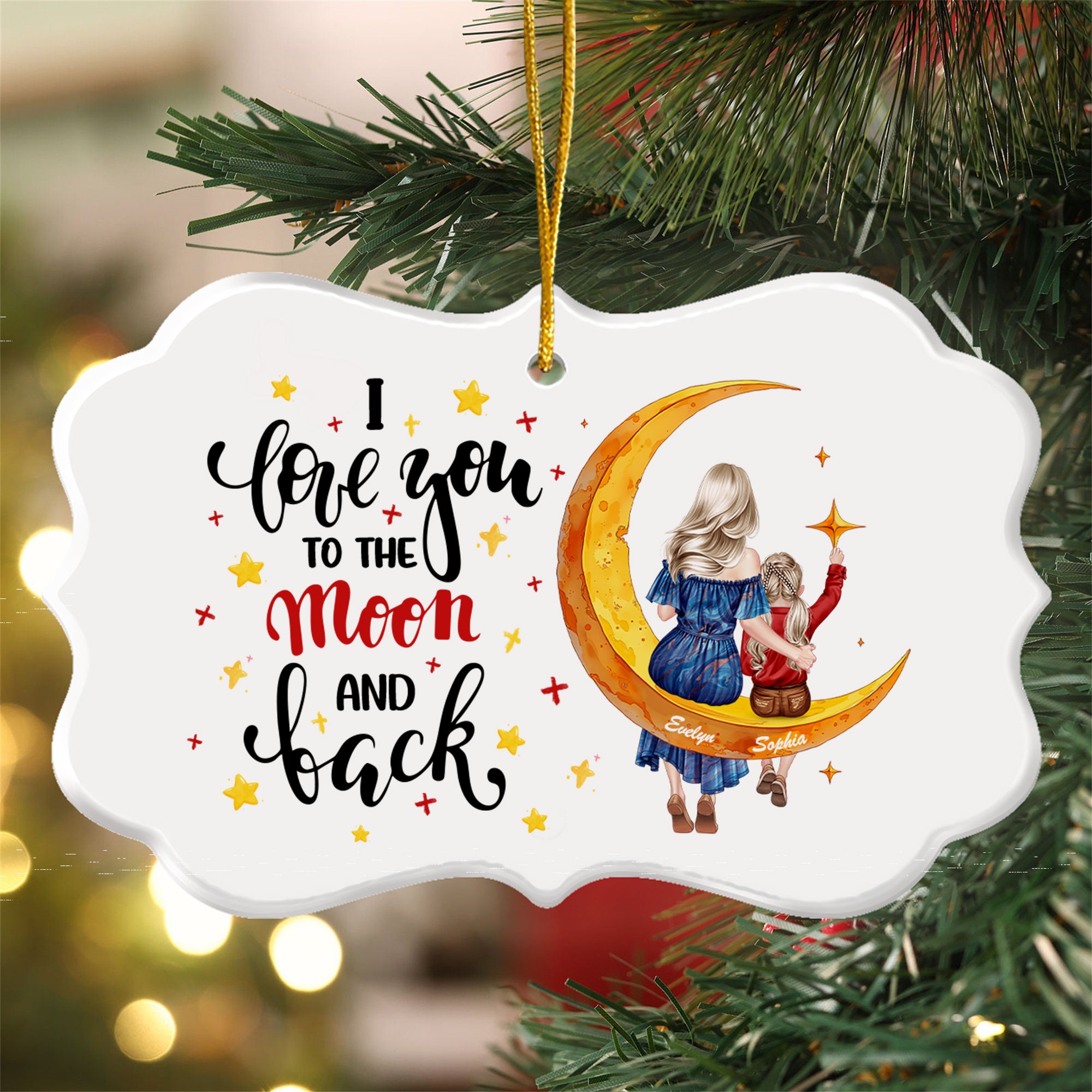 Ornamento de cerámica personalizado de la luna del carácter de la historieta de la forma irregular con el nombre Decoración casera Regalo diario de la Navidad del uso para las mamás de los cabritos