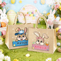 Conejito de Pascua con lazo personalizado Bolsa grande de yute con nombre Fiesta de Pascua Caza del huevo Regalo para niños Niñas
