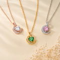 Personalizada Zircon Crescent Moon Star Collar con Corazón en forma de piedra de nacimiento Exquisita joyería de Navidad Cumpleaños Regalo para Chica Mujer