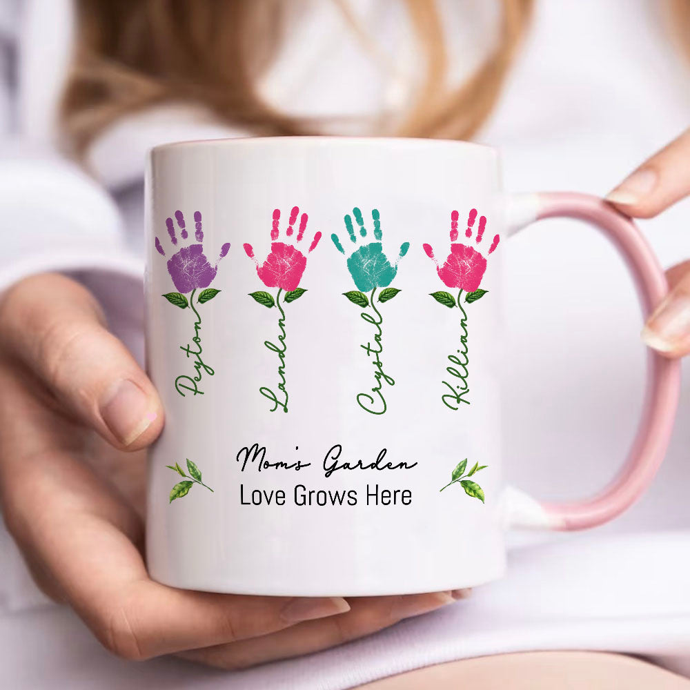 Taza de Cerámica Personalizada Multicolor Kid Palm Grandma's Garden 11 oz con los Nombres y Subtítulos de 1-12 KId Día de la Madre Regalo de Cumpleaños para Mamá Abuela