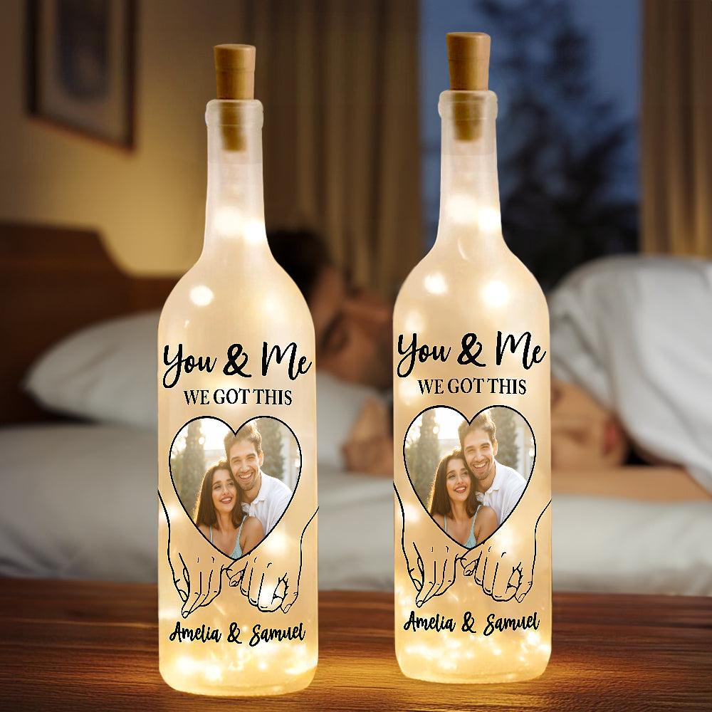 Lámpara de botella LED personalizada con foto de manos cogidas y nombre Regalo de San Valentín Aniversario para pareja