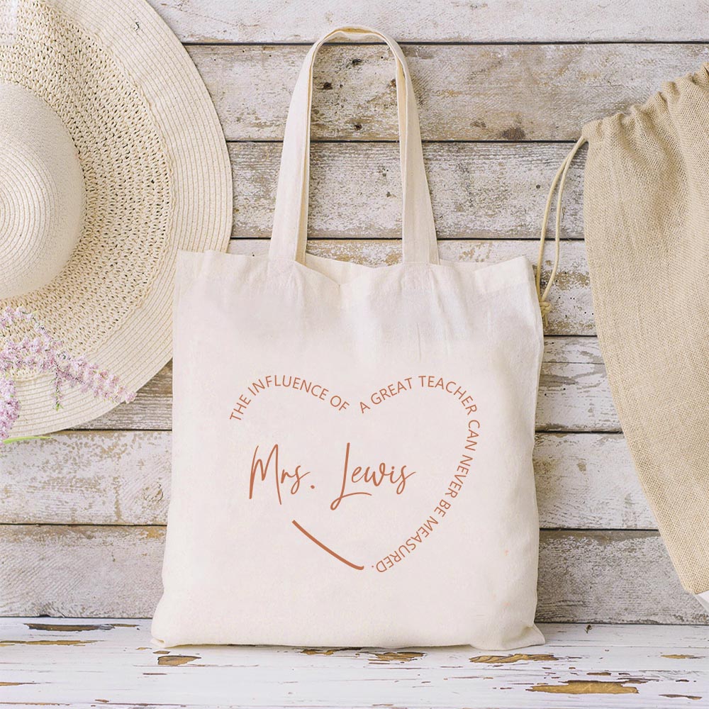 Bolsa de lona grande personalizada en forma de corazón con texto de agradecimiento Regalo del Día del Profesor para mujeres profesoras