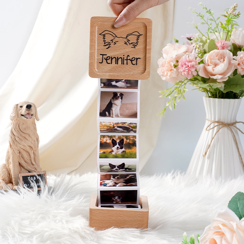 Oreja de mascota personalizada 2-14 fotos extraíbles Álbum de madera con nombre Regalo de cumpleaños para dueños de perros y gatos
