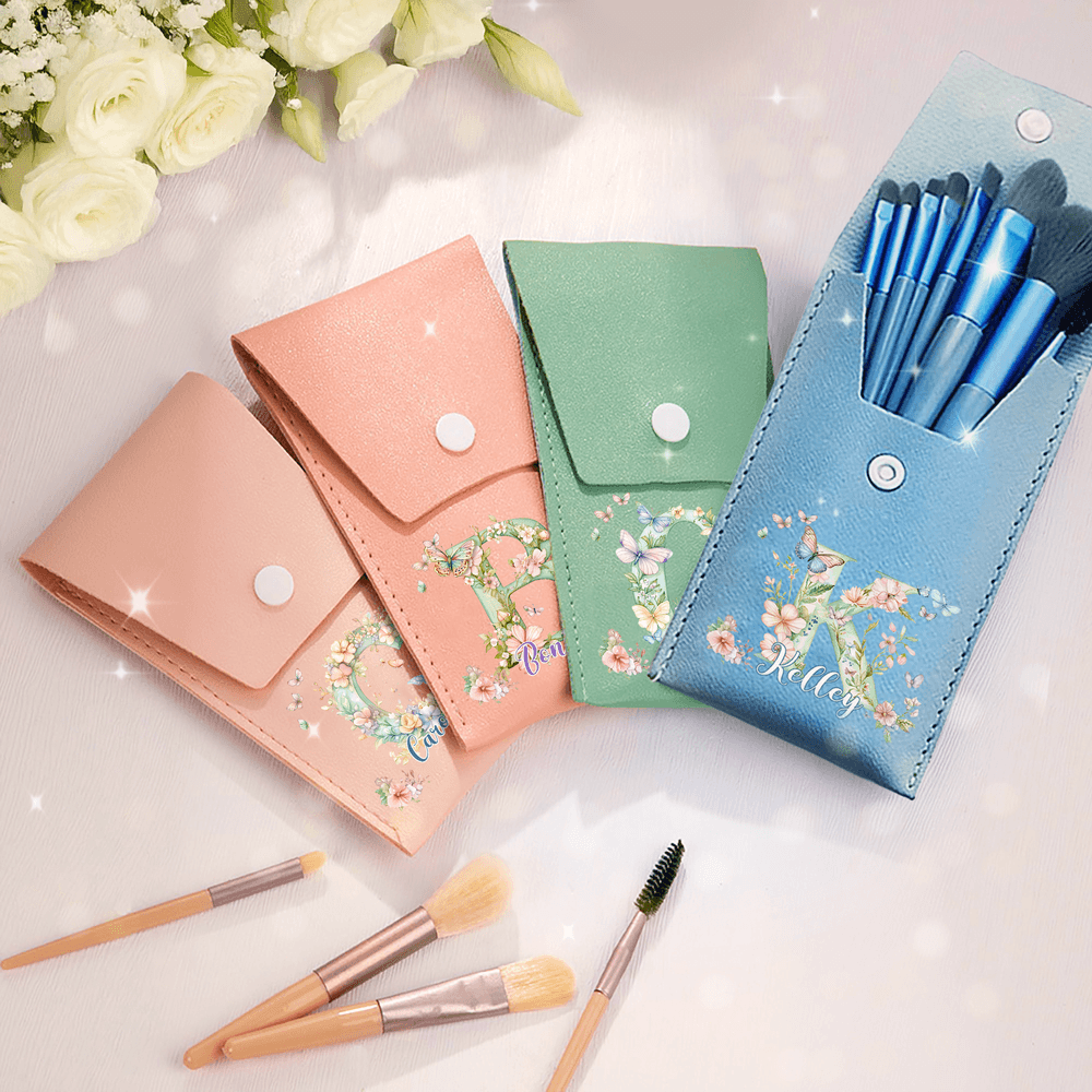 Set de Brochas de Maquillaje con Nombre y 8 Brochas de Maquillaje Floral Personalizadas con Iniciales de Mariposa Regalo de Cumpleaños Esencial de Viaje para Mujer
