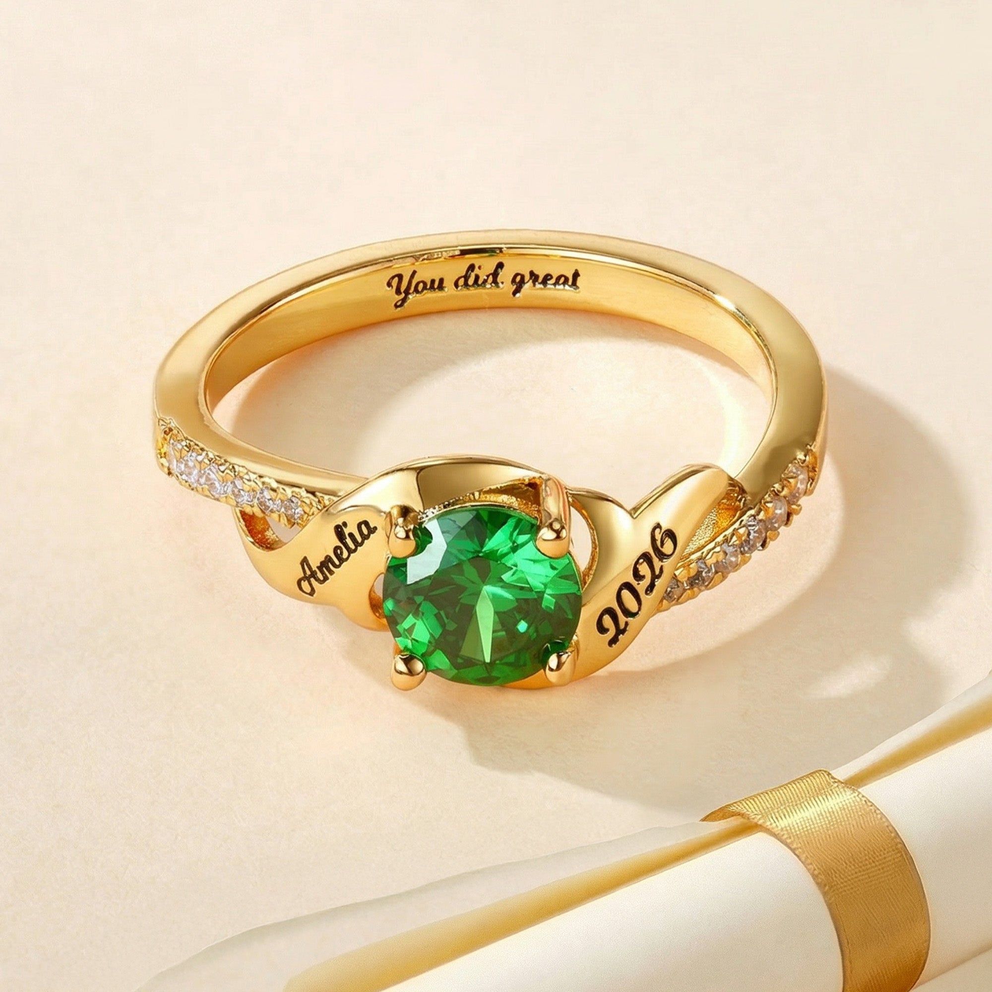 Anillo personalizado de plata de ley con nombre grabado Año y texto Cumpleaños Aniversario Graduación Regalo para graduados