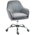 Velvet-Feel Swivel Desk Chair, Makeup Vanity Chair with Height Adjustable & Wheels, Grey
