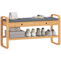 Shoe Bench with 2 Drawers and Cushioned Seat, 105x33.2x55 cm, Natural, Grey