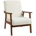 Wide Seat Boucle Accent Chair with Solid Wood Frame & Thick Padding White
