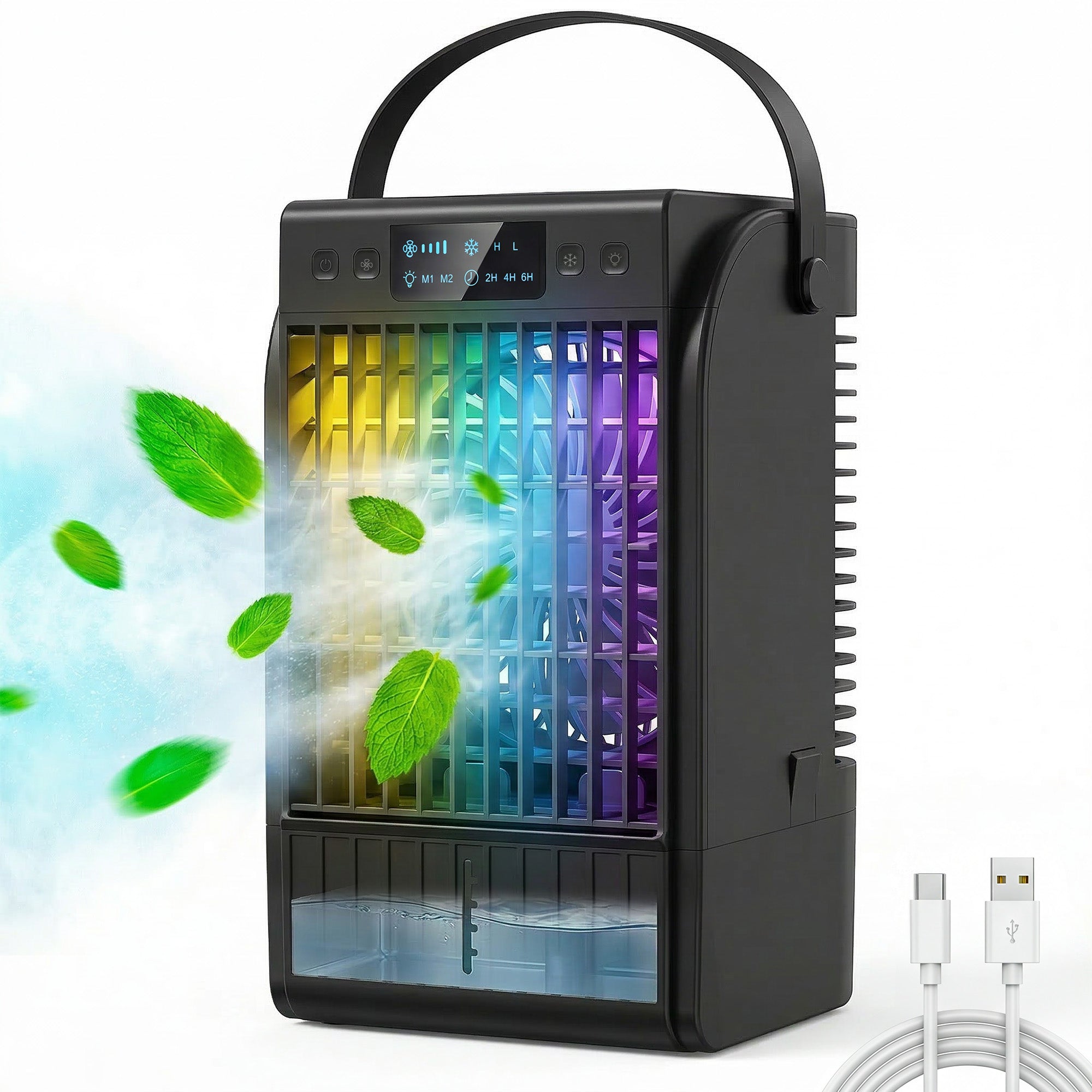4-in-1 Portable Air Conditioner with 1500ml Tank, 4 Speeds & 2 Mist Modes, Black