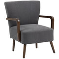 Accent Chair with Wooden Legs, Upholstered Linen Fabric Armchair with Wide Back & Thick Padding, Dark Grey