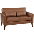 2 Seater Sofa with Solid Wood Legs & PU Leather Upholstery, 132 cm Modern Loveseat for Small Spaces, Brown