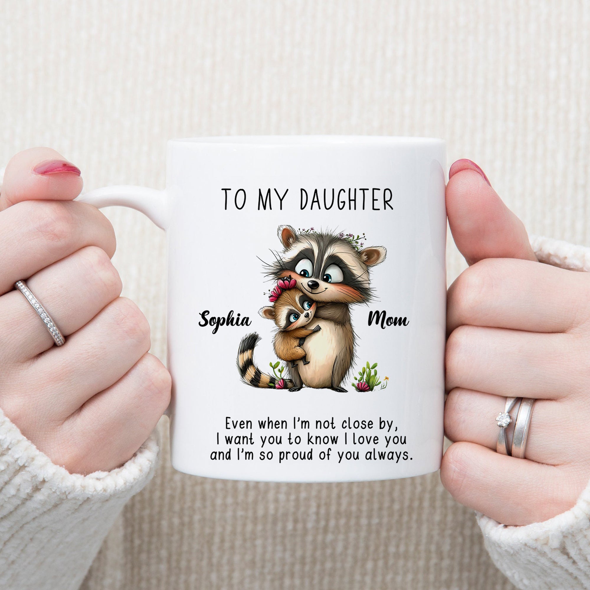 Personalizada de los padres y los niños de dibujos animados de animales 11 oz 15 oz taza de café de cerámica con nombres y texto de uso diario regalo de cumpleaños para la niña hija