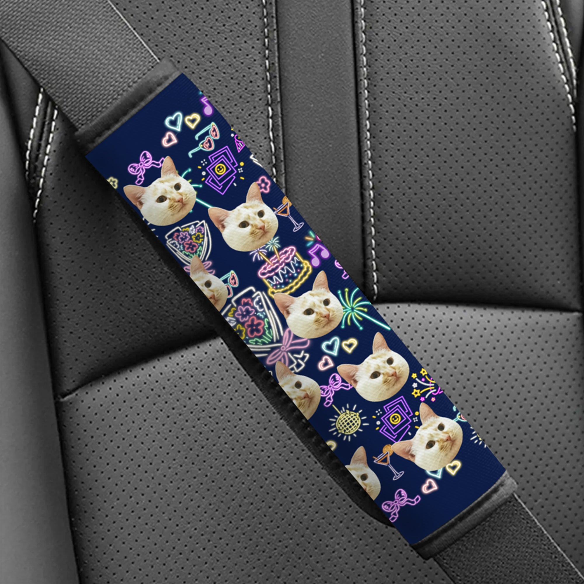 Cara Personalizada Foto Fluorescente Diseño 2 Pcs Cinturón de Seguridad Almohadilla de Hombro con Gancho y Lazo Regalo de Cumpleaños para la Familia Amigos Dueños de Mascotas