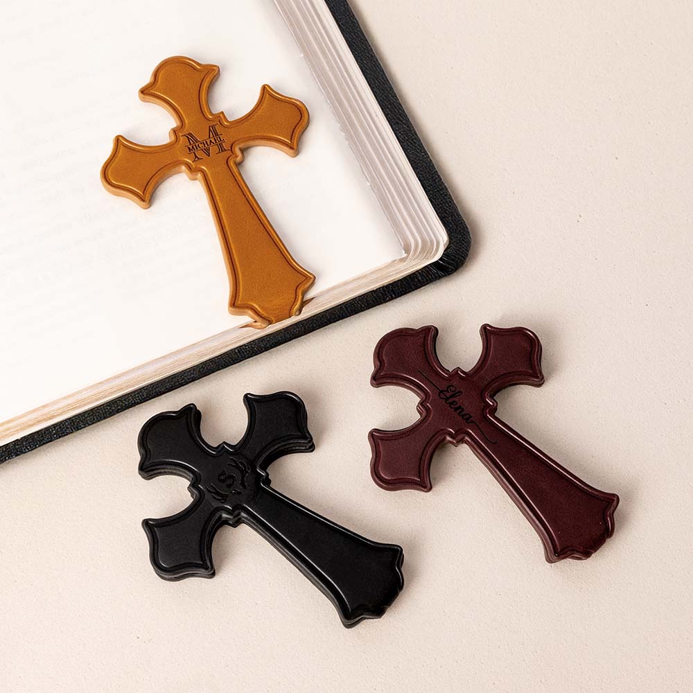 Personalizada Celebración de la Vida Cruz Monograma magnético de cuero de la PU Marcapáginas Clip con texto grabado Cumpleaños Bautizo Regalo para los cristianos