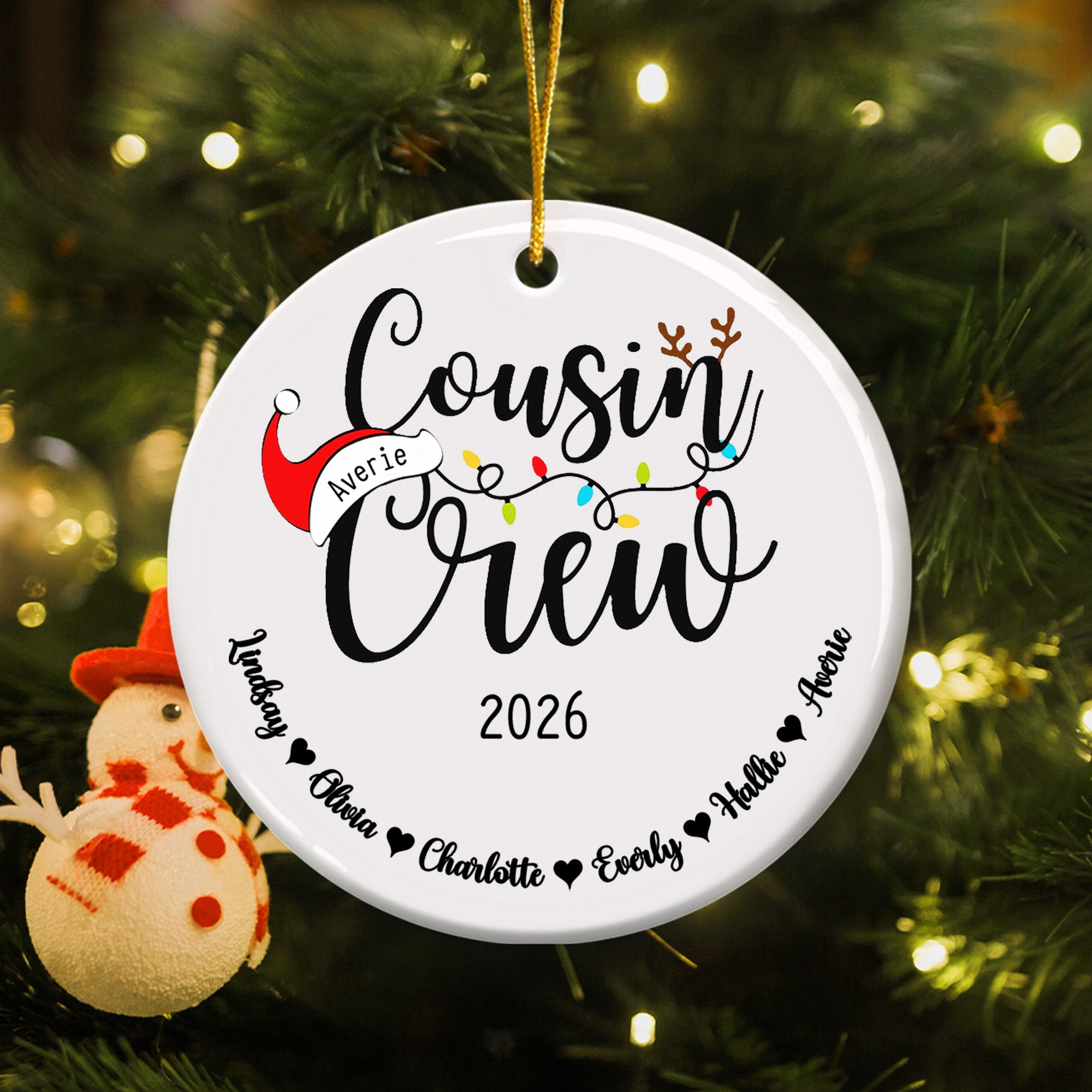 Gorro de Papá Noel Personalizado Primo Crew Adorno de Navidad de cerámica con nombre Decoración del Árbol del Hogar Regalo de Navidad para la Familia