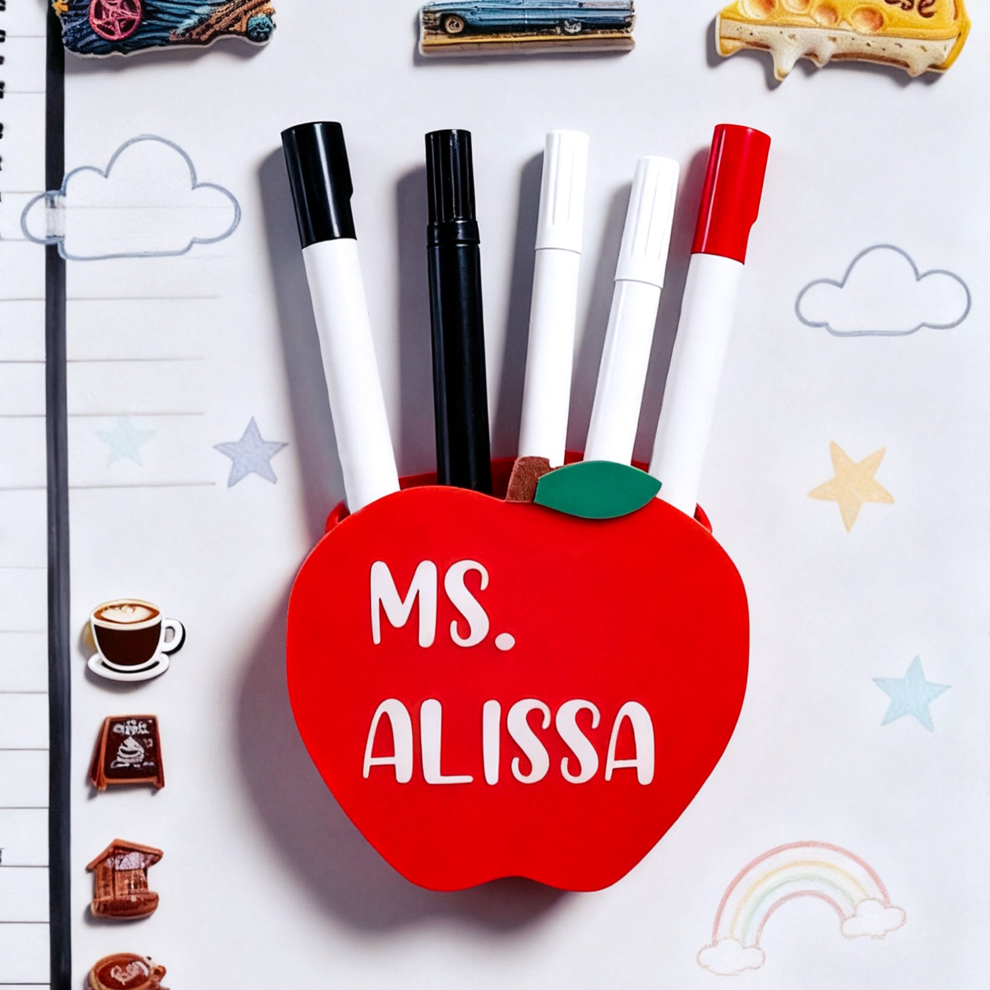 Marcador Magnético Personalizado Manzana con Nombre Accesorios de Oficina Regalo de Vuelta al Cole para Profesores