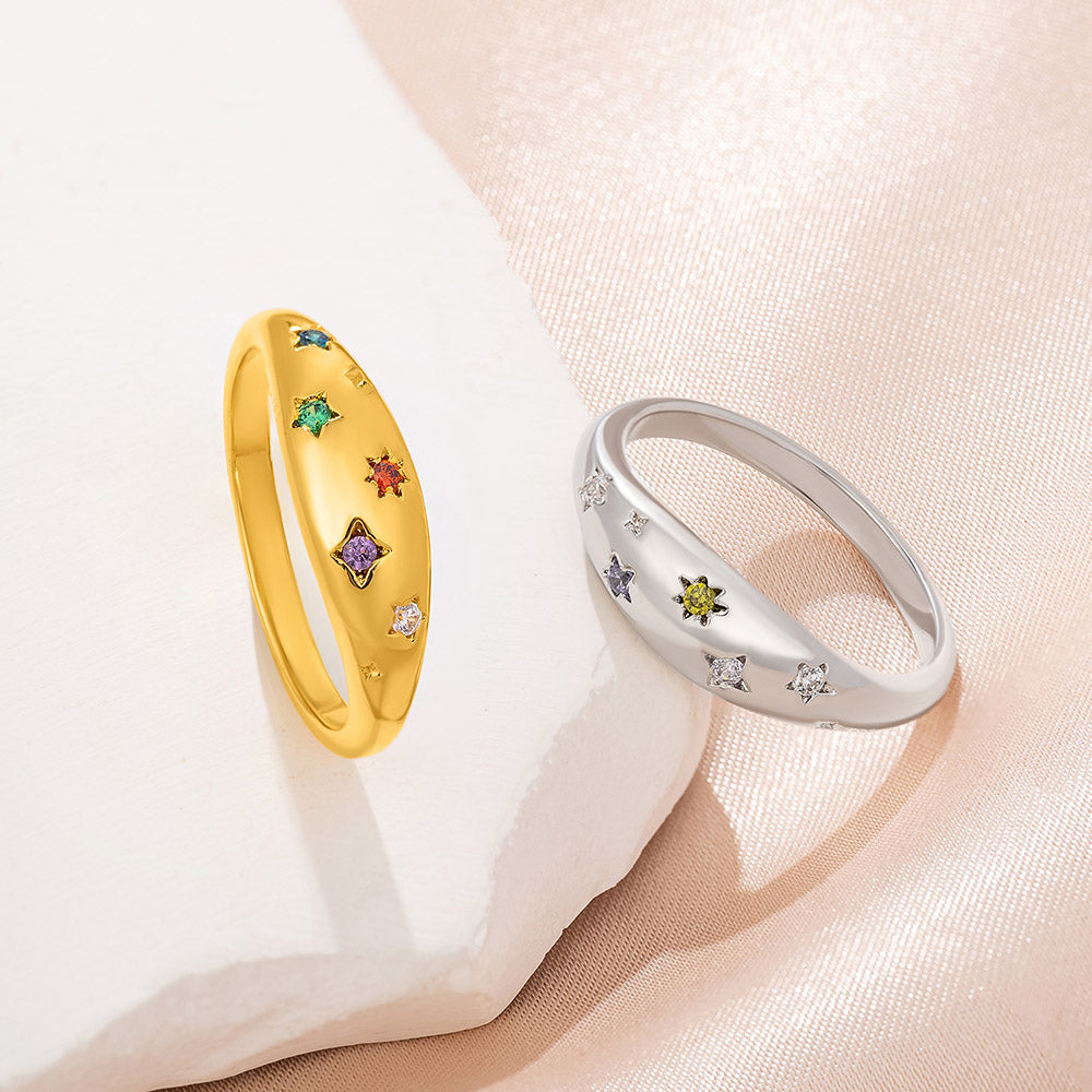 Anillo personalizado Vintage Star 1-5 Birthstones Dainty Jewelry Birthday Anniversary Mother's Day Gift for Mom Grandma