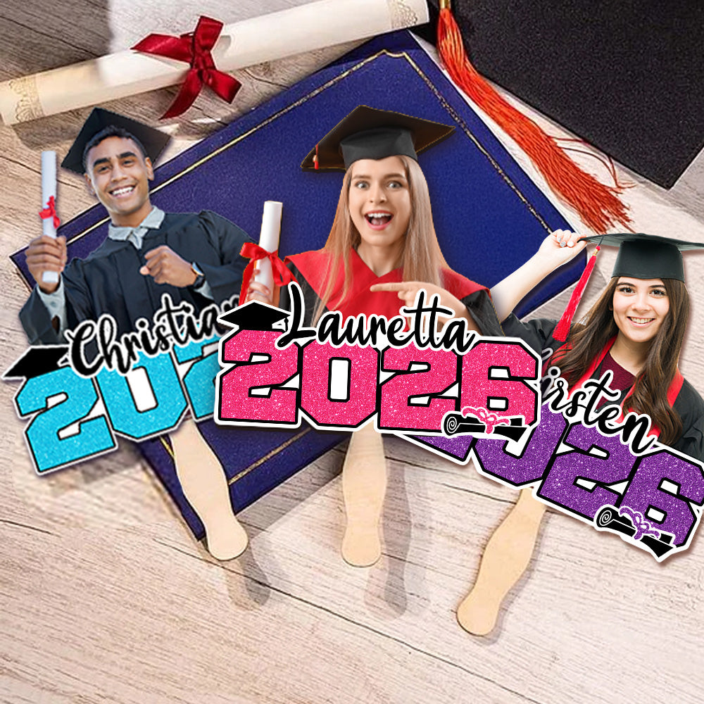 Abanico de Graduación Personalizado con Foto Retrato Divertido con Nombre y Purpurina Recuerdo del Año de Graduación Regalo de Fiesta para Graduados