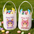 Cesta de Pascua reutilizable con nombre y orejas de conejo Huevos de Pascua personalizados con estampado de leopardo Feliz regalo de Pascua para niños