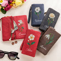 Personalizada Efecto Perla Nacimiento Flor Tri-Fold PU Cartera de cuero con titular de la tarjeta y el nombre de uso diario Cumpleaños Aniversario de regalo para las mujeres