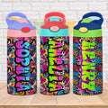 Botella de agua isotérmica con pajita y asa personalizada con nombre de graffiti 12 oz Regalo de cumpleaños de vuelta al cole para niños Adolescentes Estudiantes