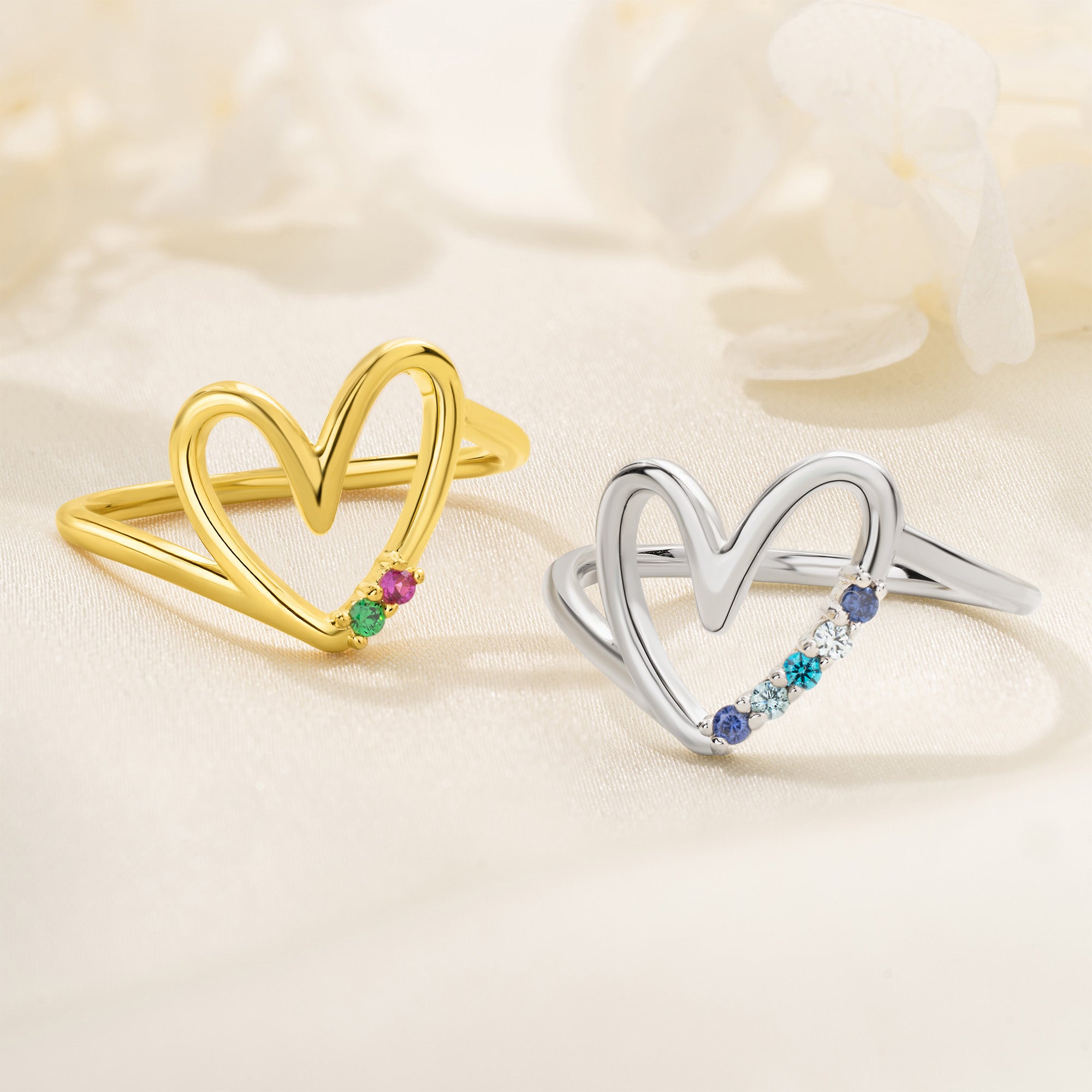 Personalizado 1-10 Piedras de Nacimiento Corazón de la Familia Anillo de Plata de Ley Joyería de las mujeres Cumpleaños Día de la Madre Regalo para la abuela mamá