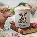 Vaca Highland Personalizada Tarro con Vela LED con Nombre y Tapa de Madera Decoración del Hogar Regalo de Cumpleaños Aniversario para la Familia Amantes de las Vacas Highland