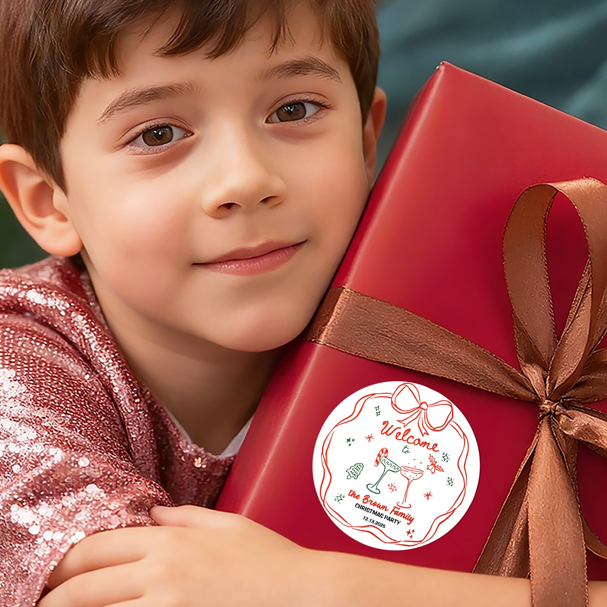 Etiquetas adhesivas personalizadas con el nombre de la familia y la fecha, pintadas a mano, con el tema de la Navidad Decoración para fiestas de Navidad para la familia