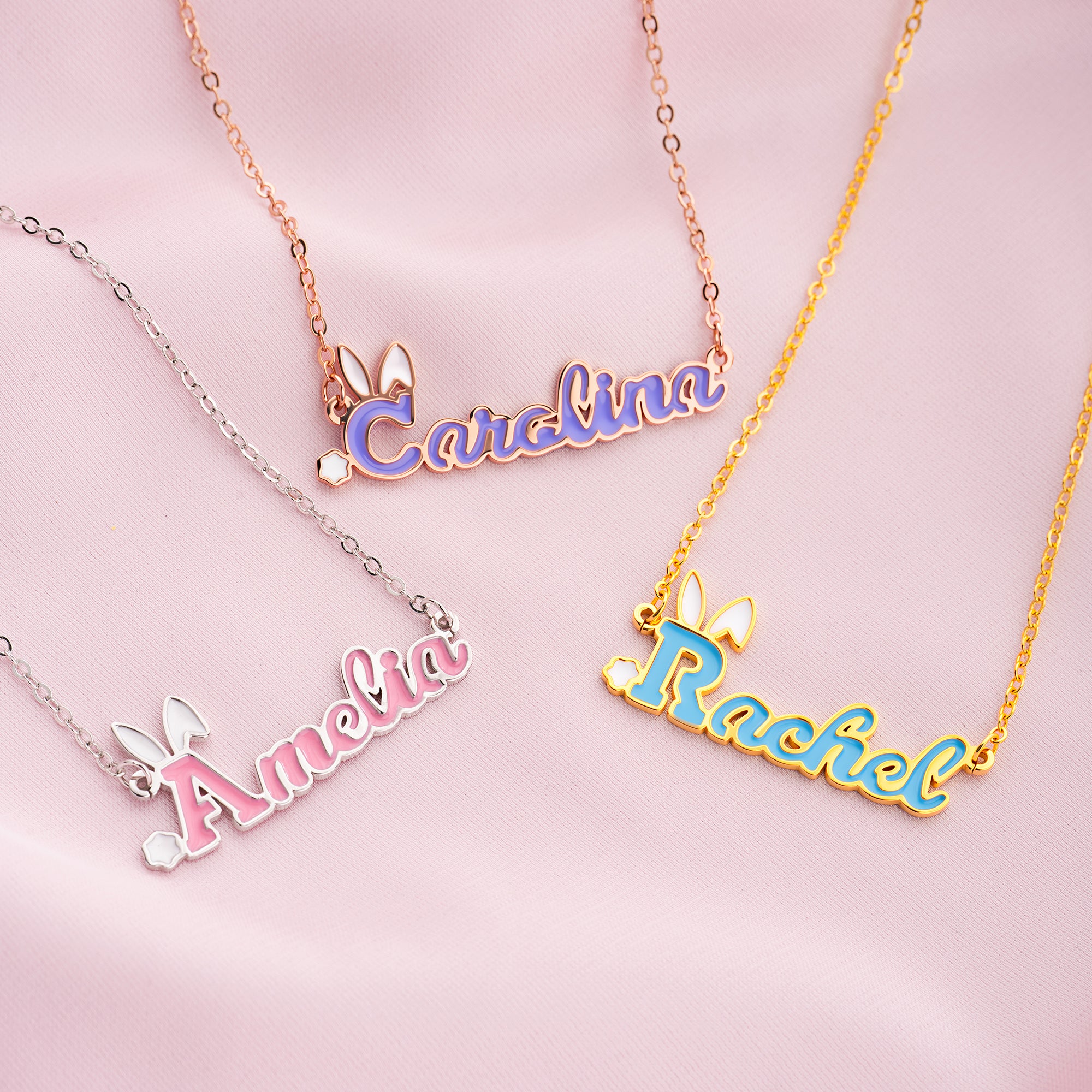 Conejito personalizado lindo Orejas Nombre Inicial Collar Multicolor Joyería Pascua Cumpleaños Aniversario Regalo para Mujeres Niñas