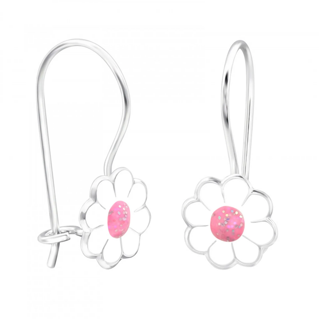 Kids Pink Centred Daisy Drop Earrings