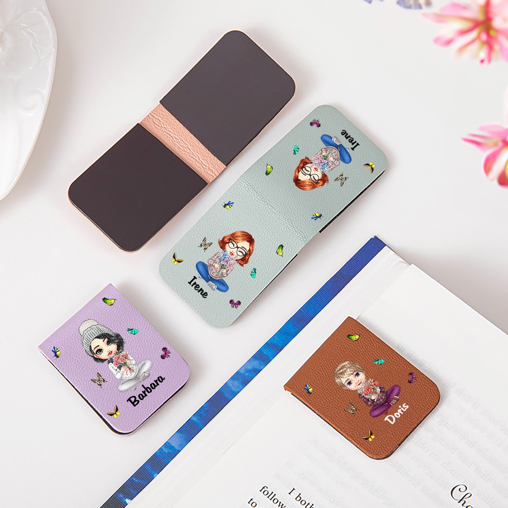 Personalizado Nacimiento Flor Multicolor Caricatura Personaje Magnético Marcapáginas Clip con Nombre Regalo de Cumpleaños para la Familia Amantes de los Libros