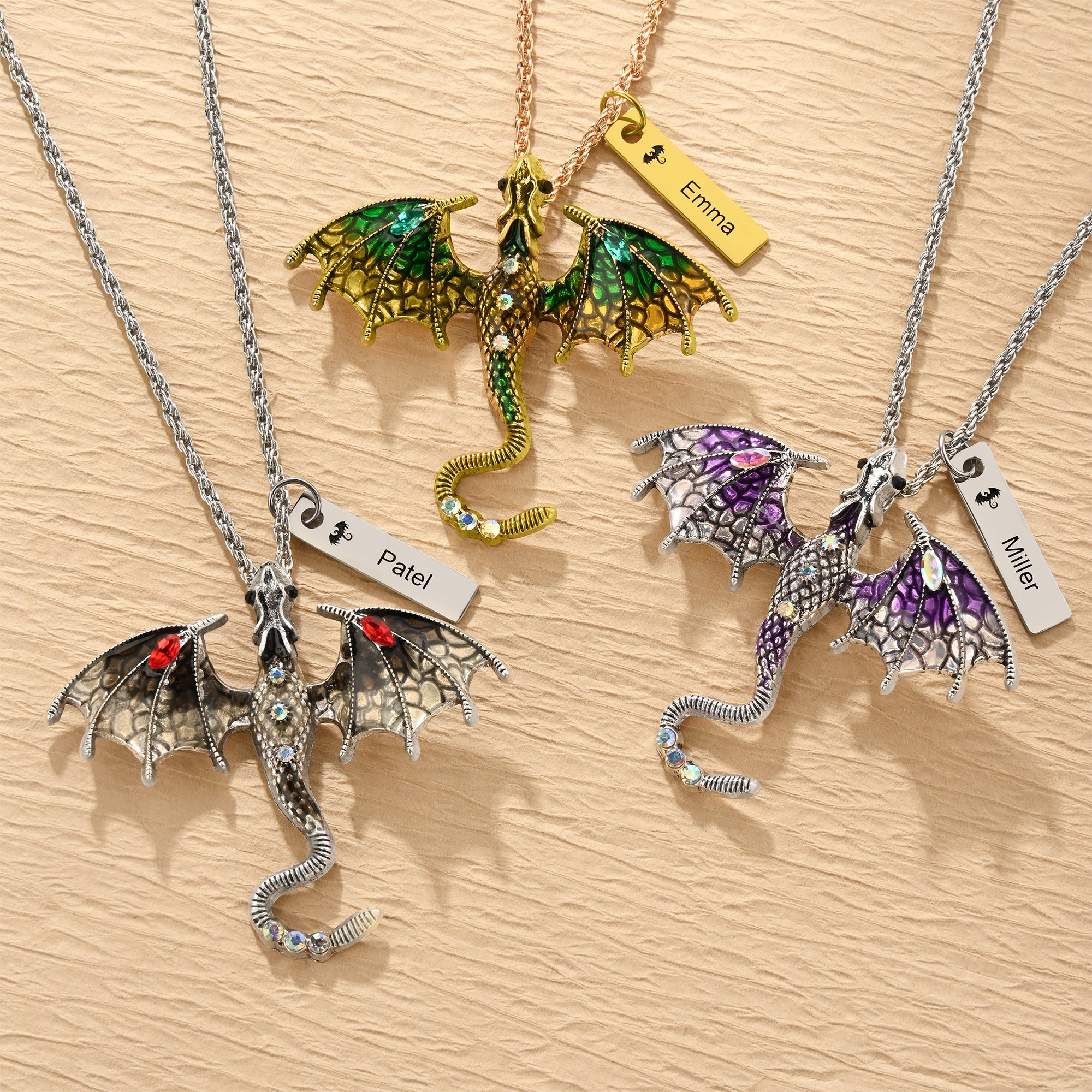Personalizada Fantasía Dragón Rhinestone Collar Colgante con Nombre Misteriosa joyería Regalo de cumpleaños para los amantes del dragón amigo