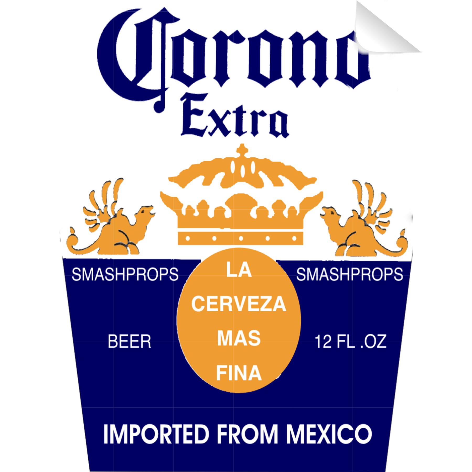 Corono Beer Bottle Single Self Adhesive Label - License and Royalty Free for Film Use By Prop Money Inc.