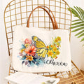 Bolso de lona personalizada con diseño de flor de nacimiento y mariposa con nombre ideal regalo de cumpleaños o aniversario para mujeres