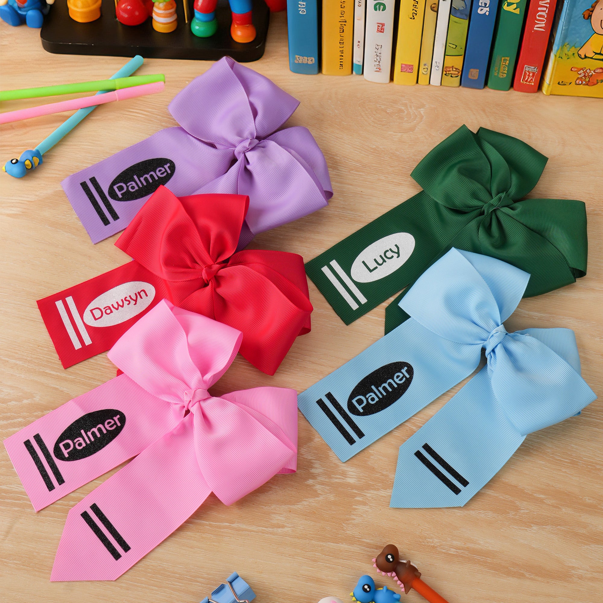Lazo para el pelo personalizado con nombre en estilo crayón Accesorio para el pelo Regalo de cumpleaños de vuelta al cole para niñas